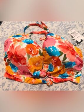 Shade & Shore Light Blue Toile Print Bikini Top 38DD